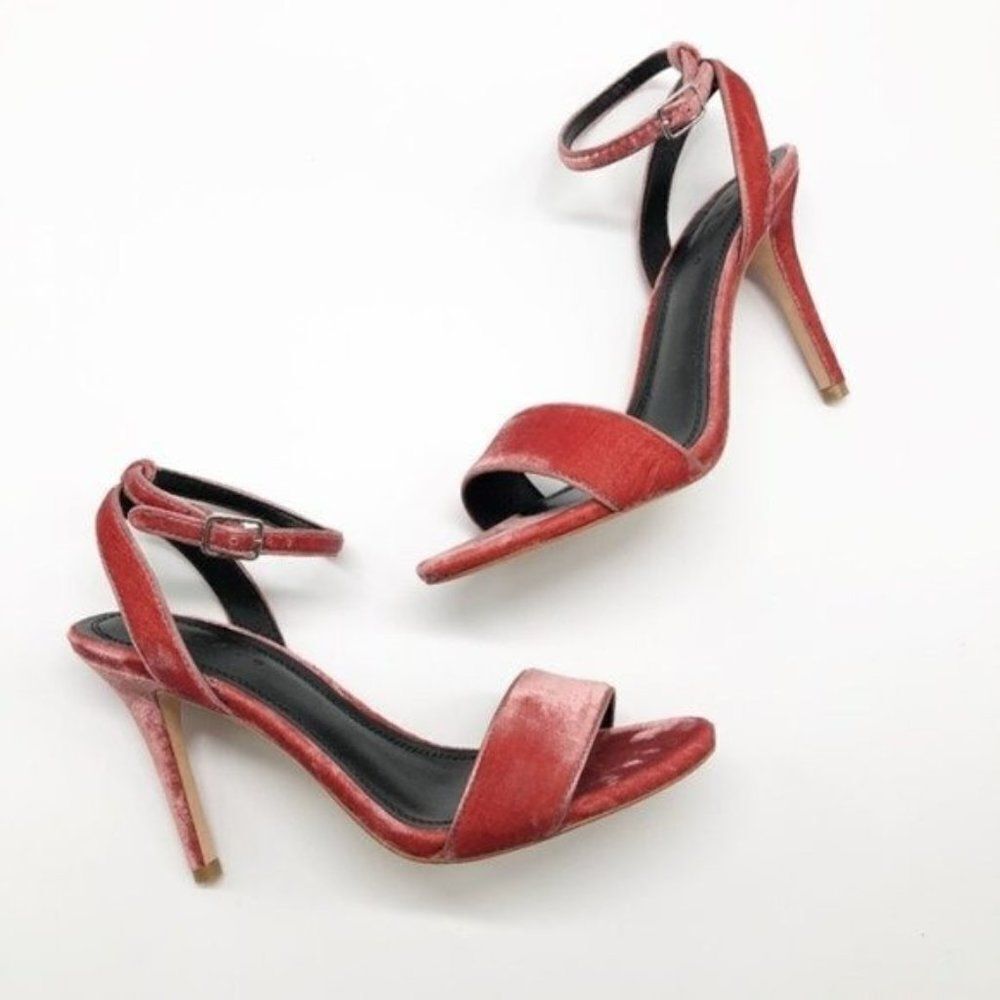 SANDRO Nina Rose Velvet Heeled Sandals - Picture 1 of 8